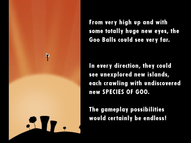 Exposition on gameplay possibilities in World of Goo.